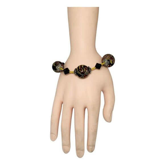 Murano Italy Swirl Multicolor Chunky Glass Bead Bracelet 9" Rare 19mm Trendy - Picture 9 of 10